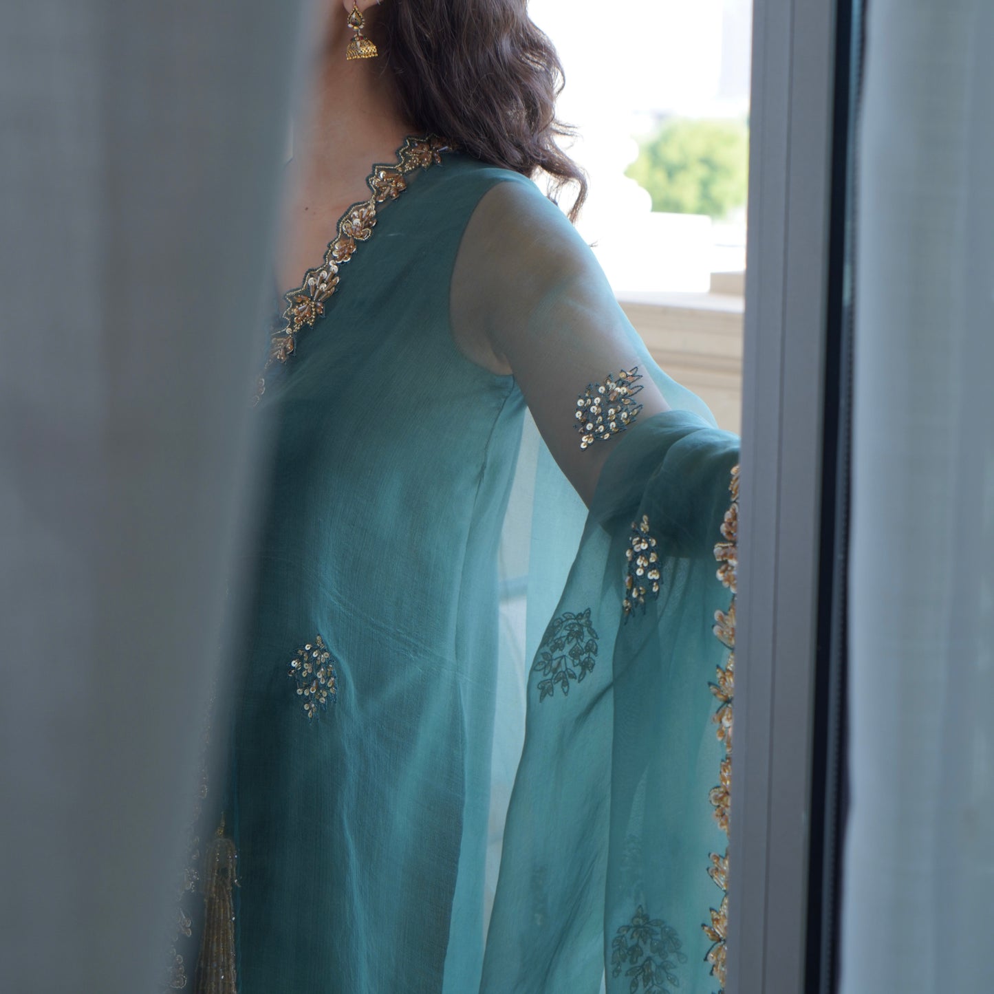 Teal Raw Silk Set