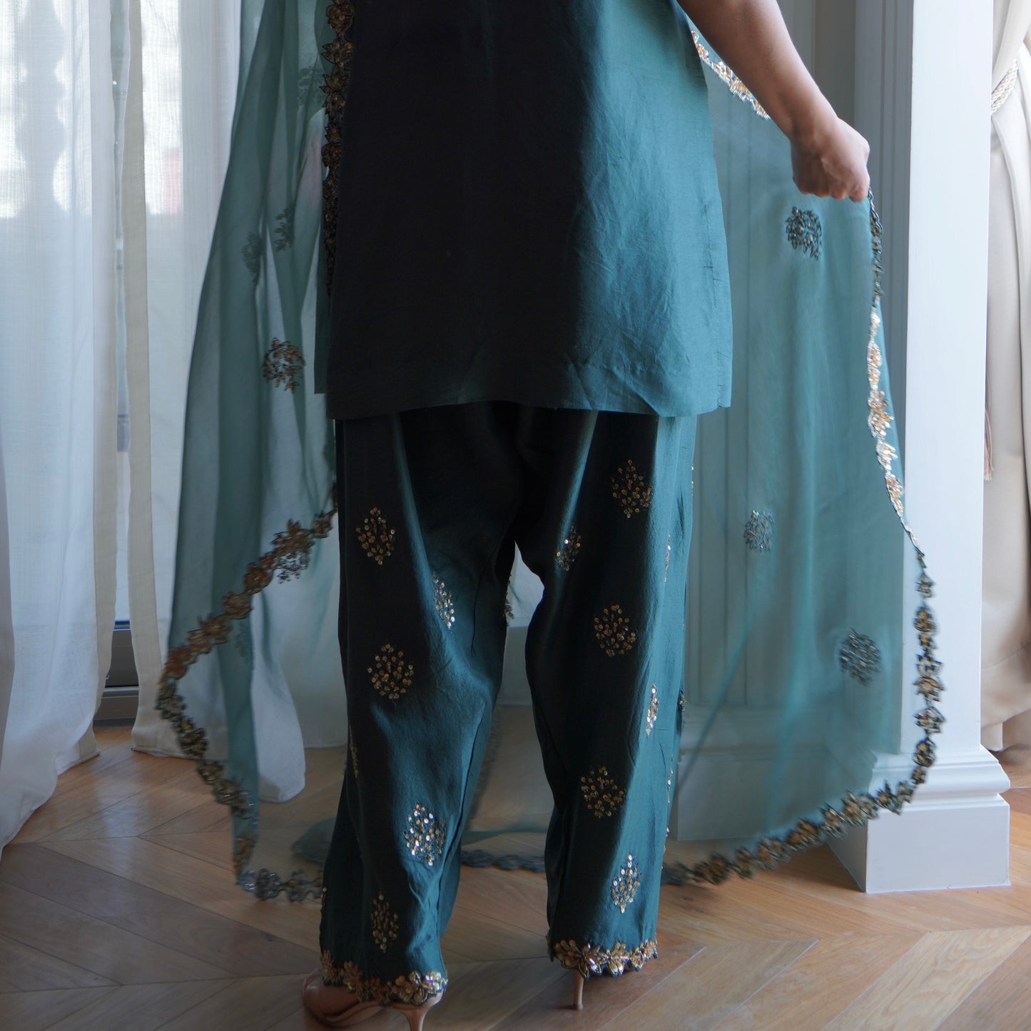 Teal Raw Silk Set